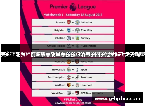 英超下轮赛程前瞻焦点战盘点强强对话与争四争冠全解析走势观察